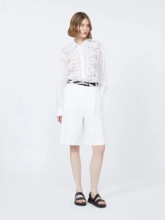Geborduurd boxy shirt van ramie canvas, wit