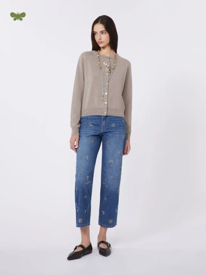 Geborduurde denim jeans, marineblauw