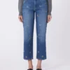 Geborduurde denim jeans, marineblauw