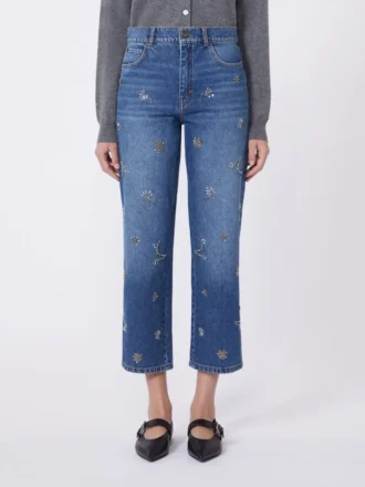 Geborduurde denim jeans, marineblauw