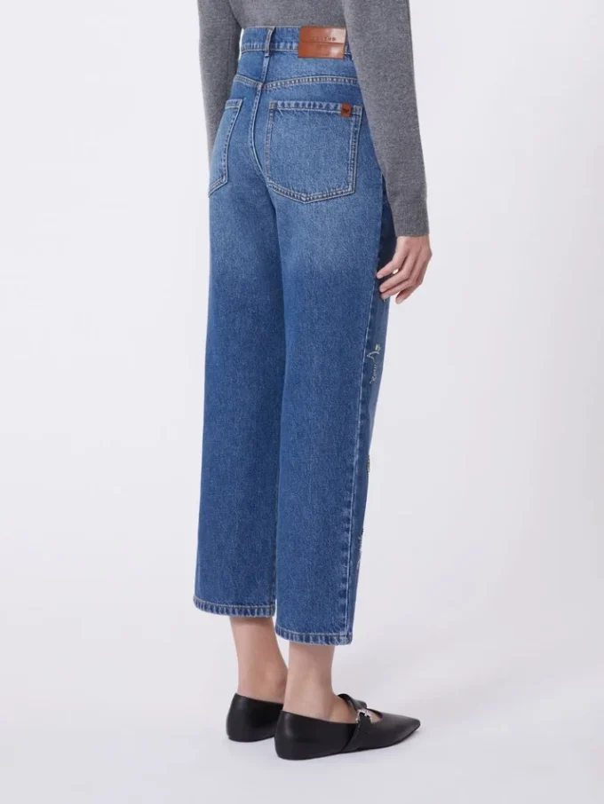 Geborduurde denim jeans, marineblauw