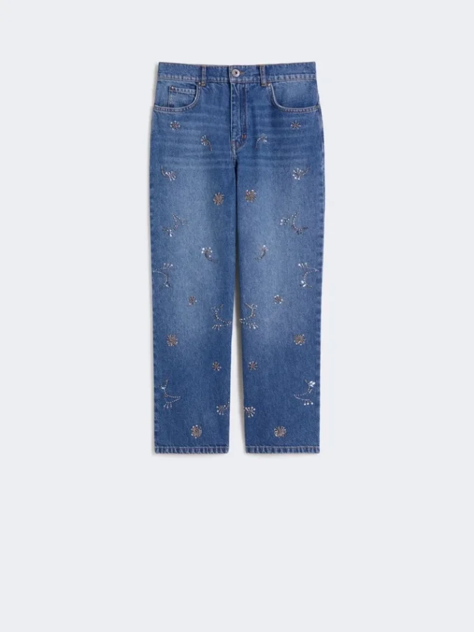 Geborduurde denim jeans, marineblauw