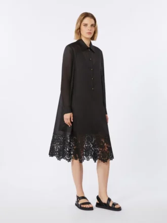 Geborduurde shirtjurk van ramie-gaas, zwart Geborduurde shirtjurk van ramie-gaas, zwart