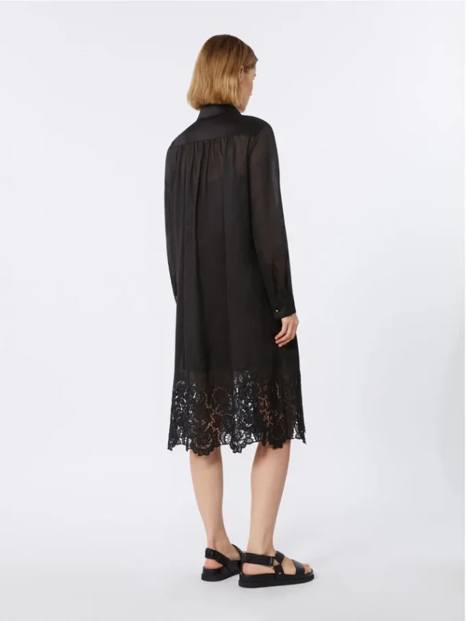 Geborduurde shirtjurk van ramie-gaas, zwart