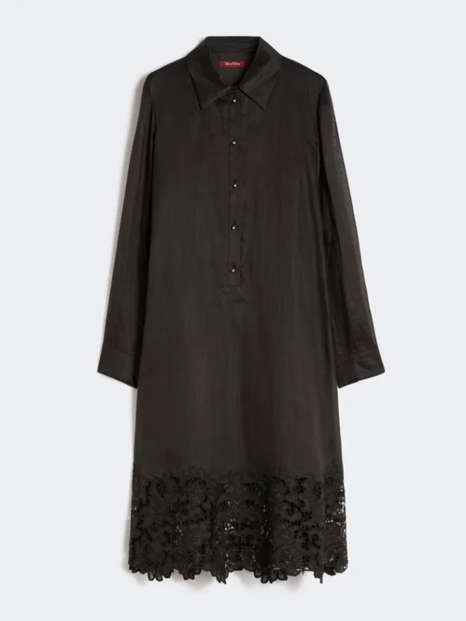 Geborduurde shirtjurk van ramie-gaas, zwart
