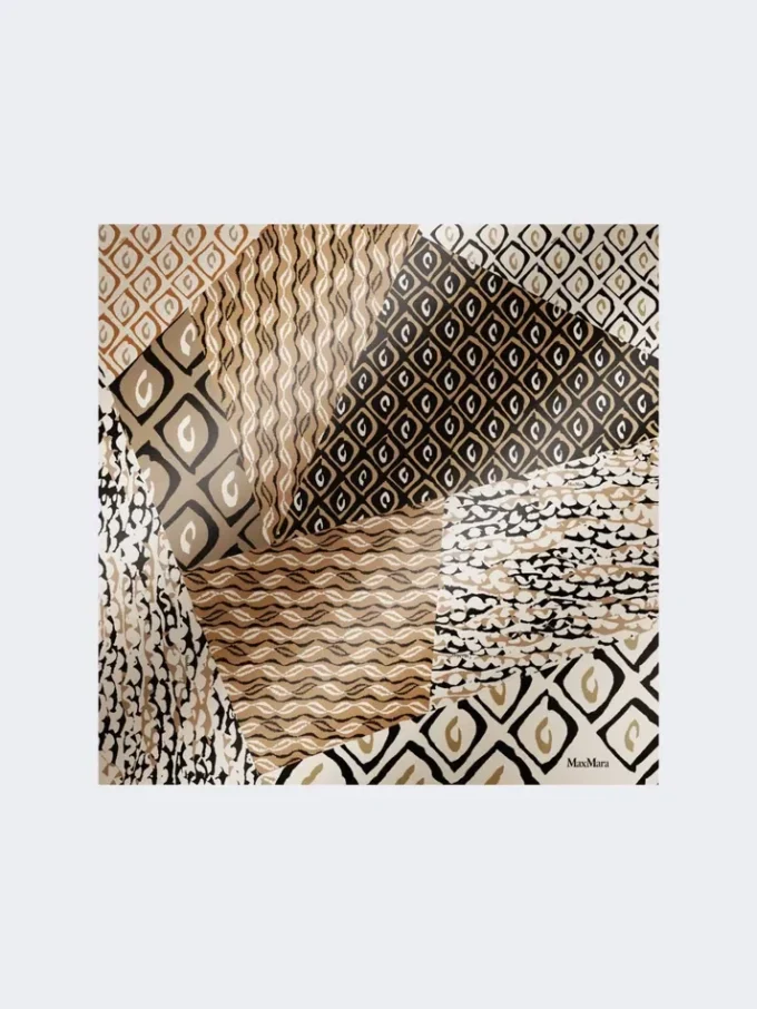 Gedrukte oversized zijden sjaal, beige Gedrukte oversized zijden sjaal, beige