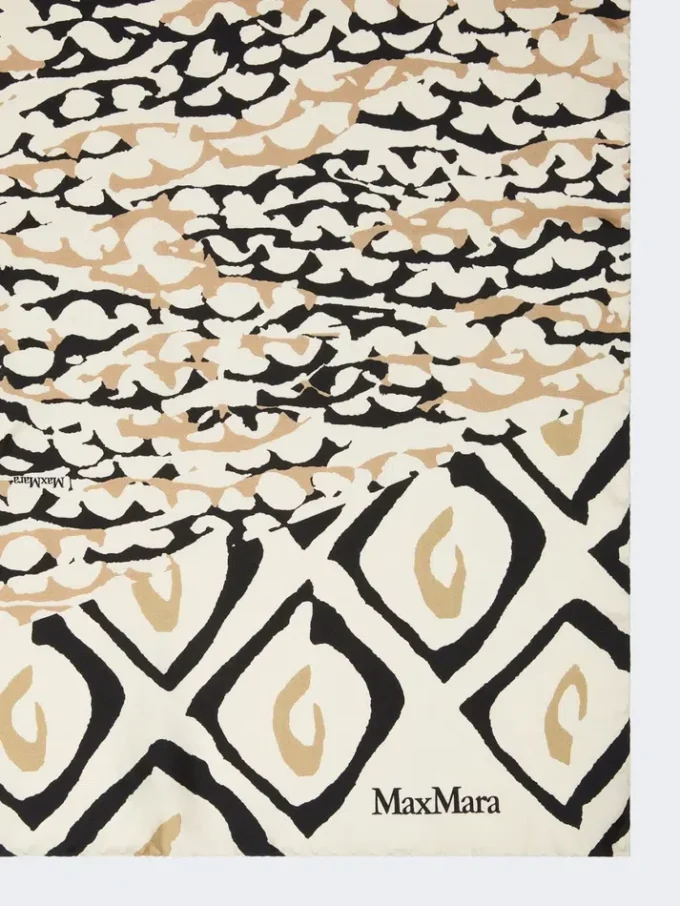 Gedrukte oversized zijden sjaal, beige Gedrukte oversized zijden sjaal, beige