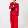 Gepleateerde stretch-wollen broek, rood Gepleateerde stretch-wollen broek, rood