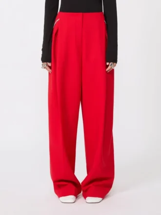 Gepleateerde stretch-wollen broek, rood