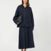 Geplooide denim rok, marineblauw