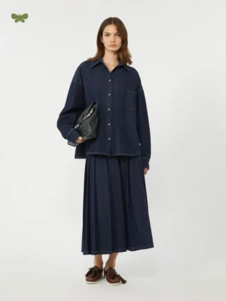 Geplooide denim rok, marineblauw