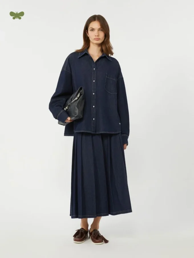 Geplooide denim rok, marineblauw