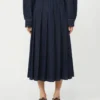 Geplooide denim rok, marineblauw