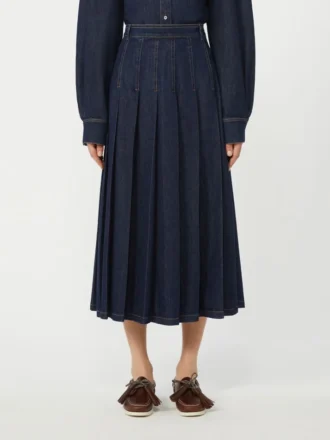 Geplooide denim rok, marineblauw