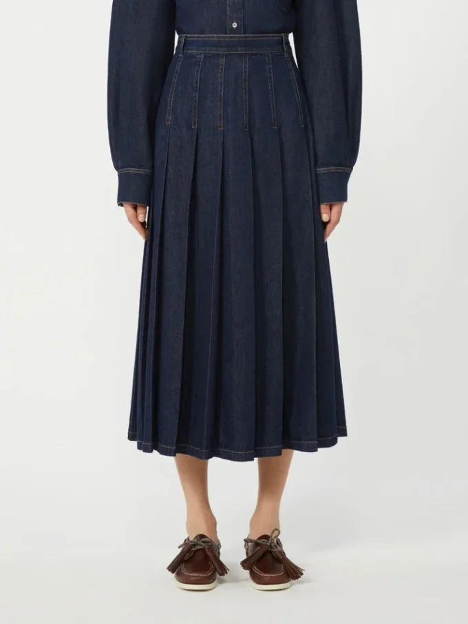 Geplooide denim rok, marineblauw