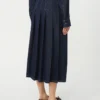 Geplooide denim rok, marineblauw
