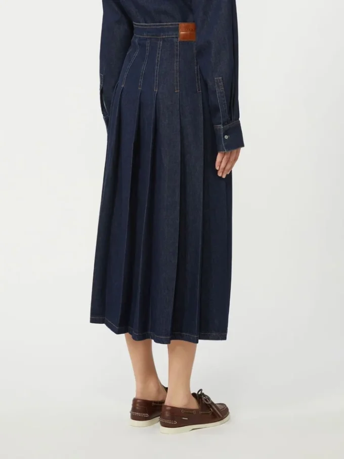 Geplooide denim rok, marineblauw