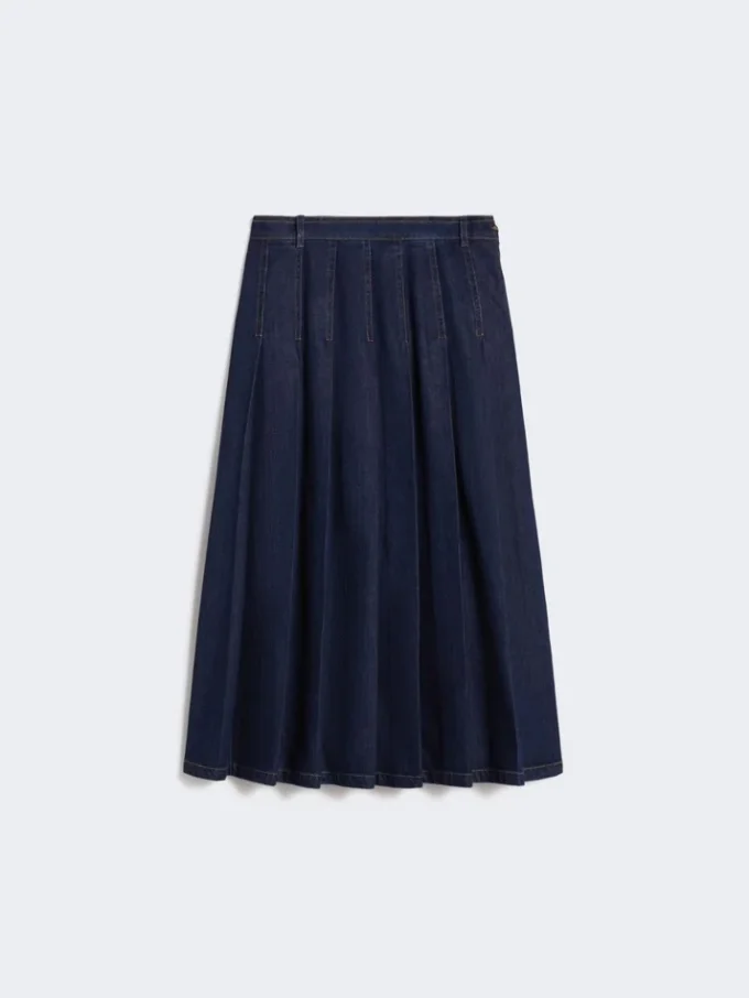 Geplooide denim rok, marineblauw