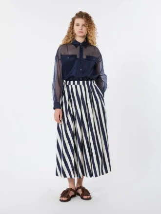 Geprinte geplooide rok van popeline, marineblauw