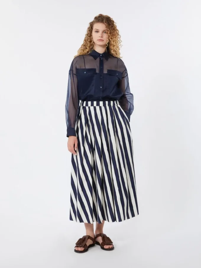 Geprinte geplooide rok van popeline, marineblauw Geprinte geplooide rok van popeline, marineblauw