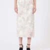 Geprinte organza en gabardine kokerrok, wit Geprinte organza en gabardine kokerrok, wit