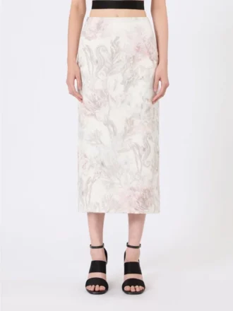 Geprinte organza en gabardine kokerrok, wit