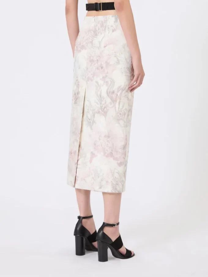 Geprinte organza en gabardine kokerrok, wit Geprinte organza en gabardine kokerrok, wit