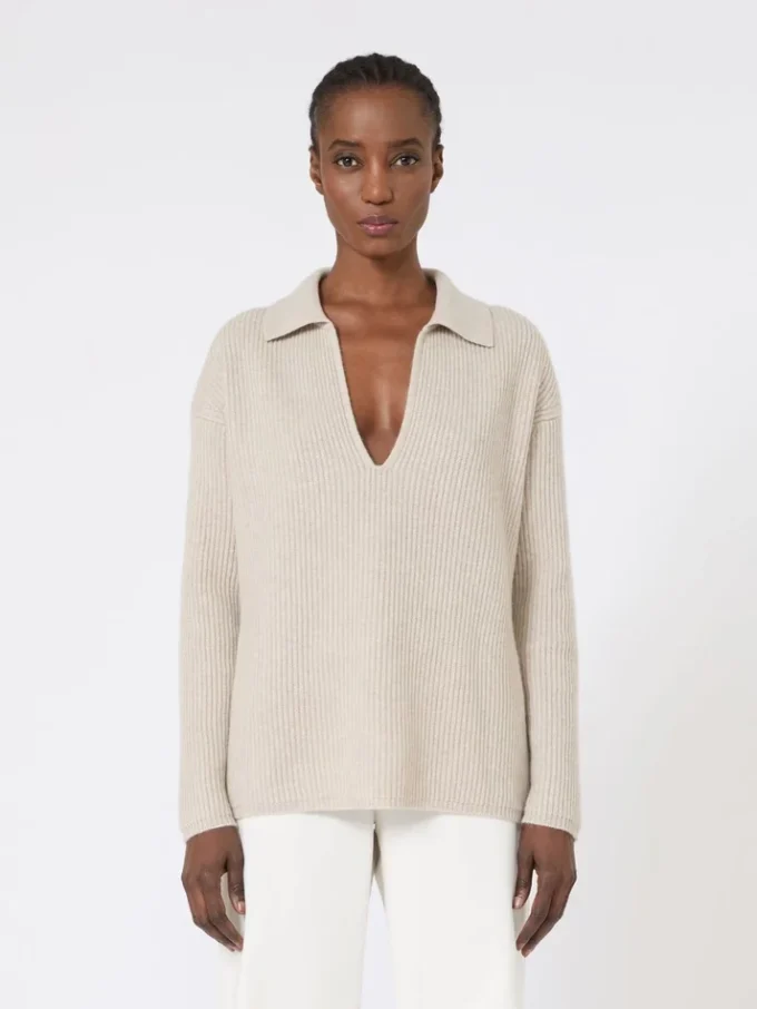 Geribde kasjmier trui, beige Geribde kasjmier trui, beige