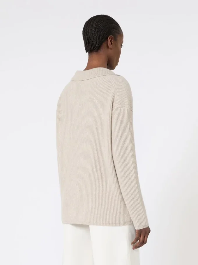 Geribde kasjmier trui, beige Geribde kasjmier trui, beige