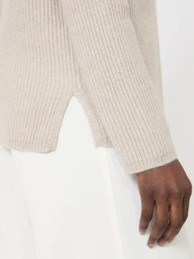 Geribde kasjmier trui, beige Geribde kasjmier trui, beige