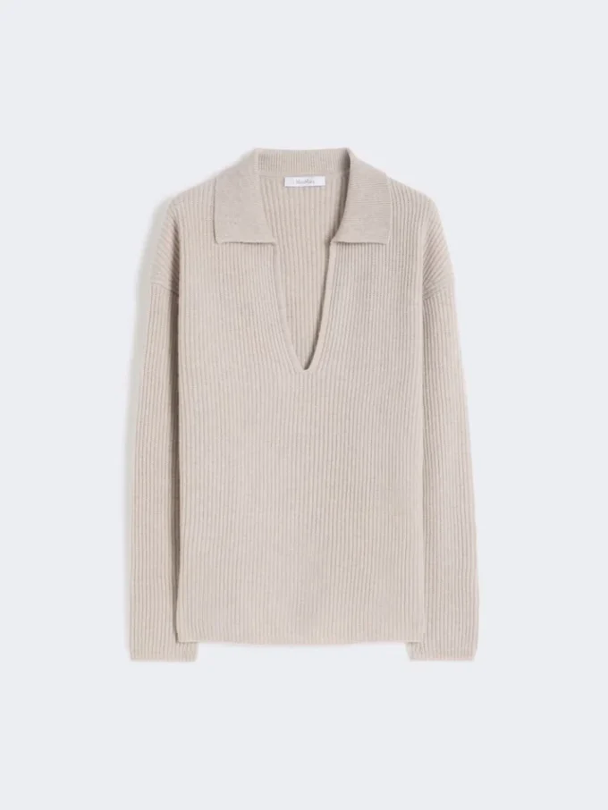 Geribde kasjmier trui, beige Geribde kasjmier trui, beige
