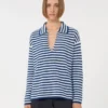 Geribde kasjmier trui, wit-blauw Geribde kasjmier trui, wit-blauw