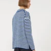 Geribde kasjmier trui, wit-blauw Geribde kasjmier trui, wit-blauw