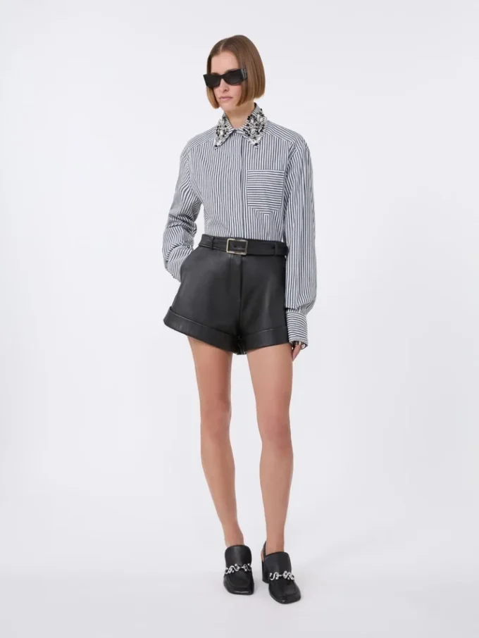 Gestreepte cropped popeline overhemd, zwart Gestreepte cropped popeline overhemd, zwart