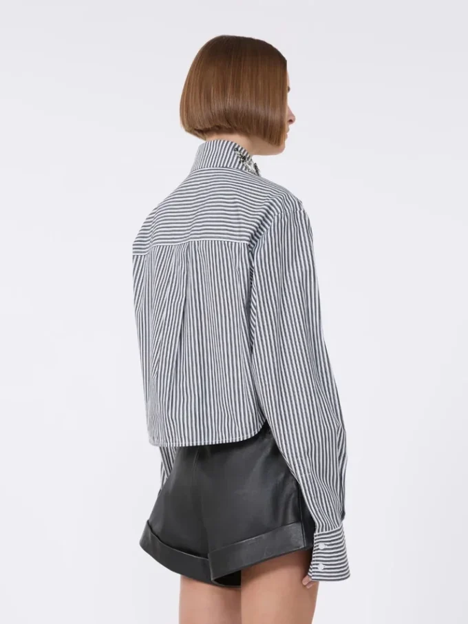 Gestreepte cropped popeline overhemd, zwart Gestreepte cropped popeline overhemd, zwart