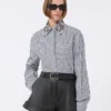 Gestreepte cropped popeline overhemd, zwart Gestreepte cropped popeline overhemd, zwart