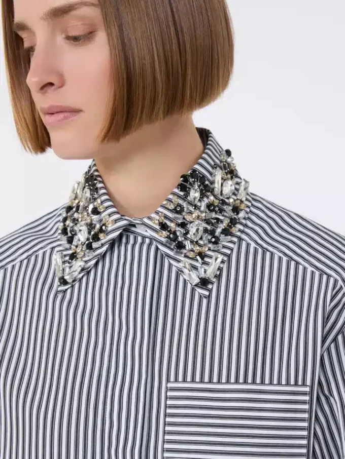 Gestreepte cropped popeline overhemd, zwart Gestreepte cropped popeline overhemd, zwart