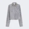 Gestreepte cropped popeline overhemd, zwart Gestreepte cropped popeline overhemd, zwart
