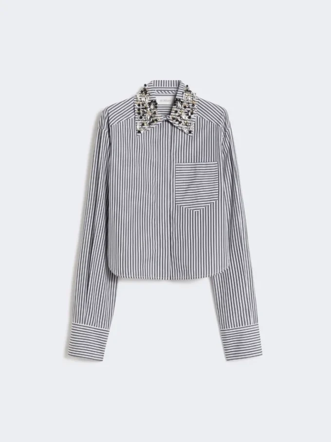 Gestreepte cropped popeline overhemd, zwart Gestreepte cropped popeline overhemd, zwart