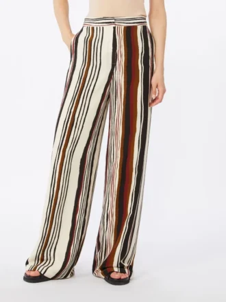 Gestreepte crêpe de chine broek, baksteenrood