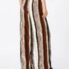 Gestreepte crêpe de chine broek, baksteenrood Gestreepte crêpe de chine broek, baksteenrood