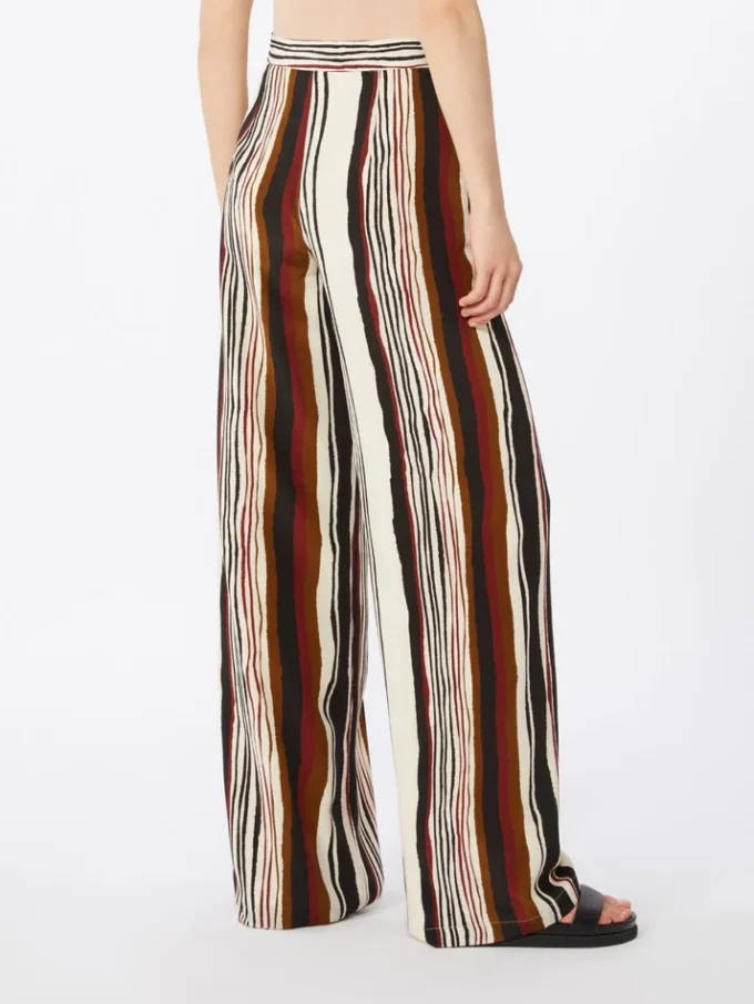 Gestreepte crêpe de chine broek, baksteenrood Gestreepte crêpe de chine broek, baksteenrood