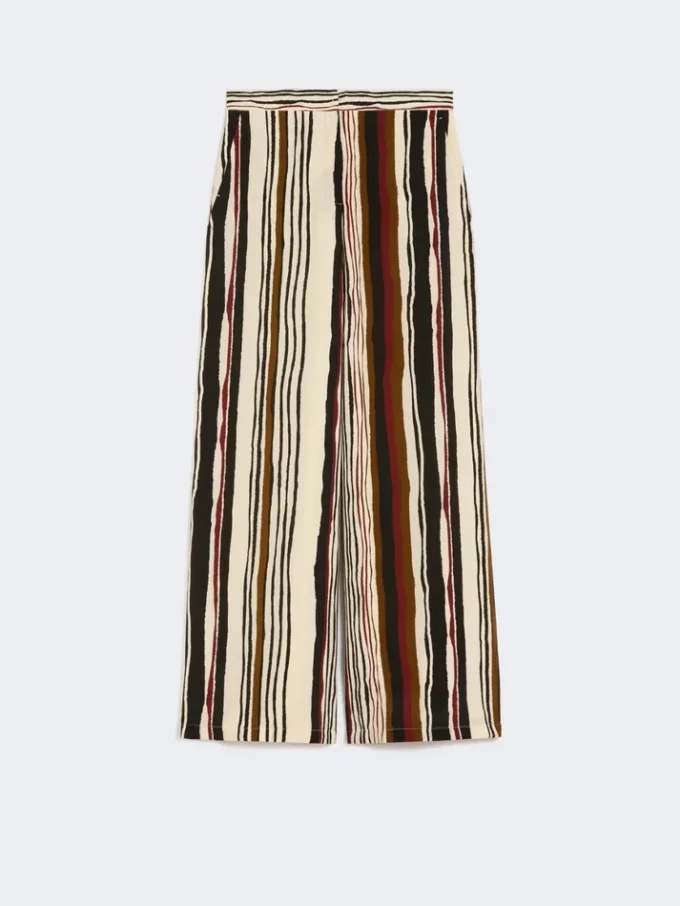 Gestreepte crêpe de chine broek, baksteenrood Gestreepte crêpe de chine broek, baksteenrood