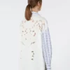 Gestreepte katoenen blouse met kant met oogjes, marineblauw Gestreepte katoenen blouse met kant met oogjes, marineblauw
