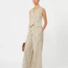 Wijde gestreepte broek van katoen en zijde, beige Wijde gestreepte broek van katoen en zijde, beige