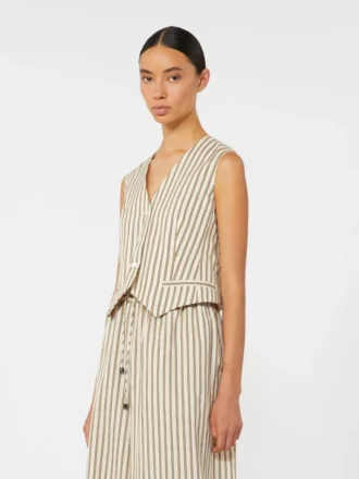 Gestreepte katoenen en zijden canvas vest, beige