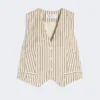 Gestreepte katoenen en zijden canvas vest, beige Gestreepte katoenen en zijden canvas vest, beige