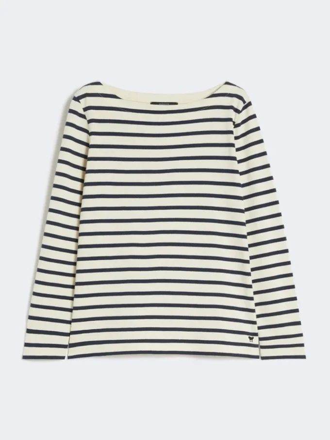 Gestreepte katoenen T-shirt, ivoorkleurig Gestreepte katoenen T-shirt, ivoorkleurig