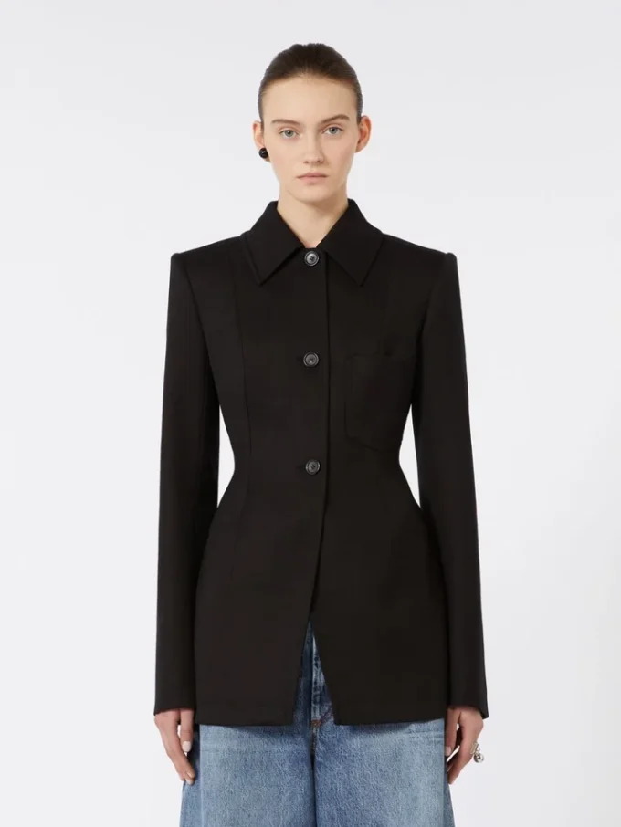 Getailleerd gabardine overhemdjasje, zwart Getailleerd gabardine overhemdjasje, zwart