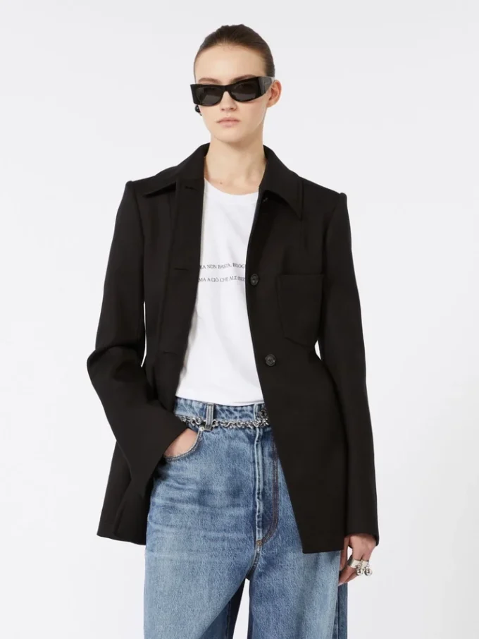 Getailleerd gabardine overhemdjasje, zwart Getailleerd gabardine overhemdjasje, zwart